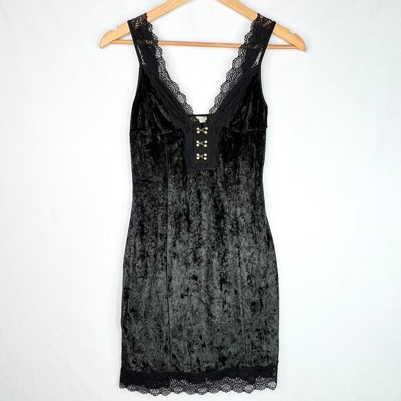 Intimately Free People Black Velvet Wait For It Mini Dress XS - Picture 1 of 10